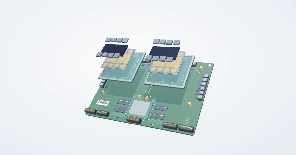 Illustrative gpu module example with its parts separated for study