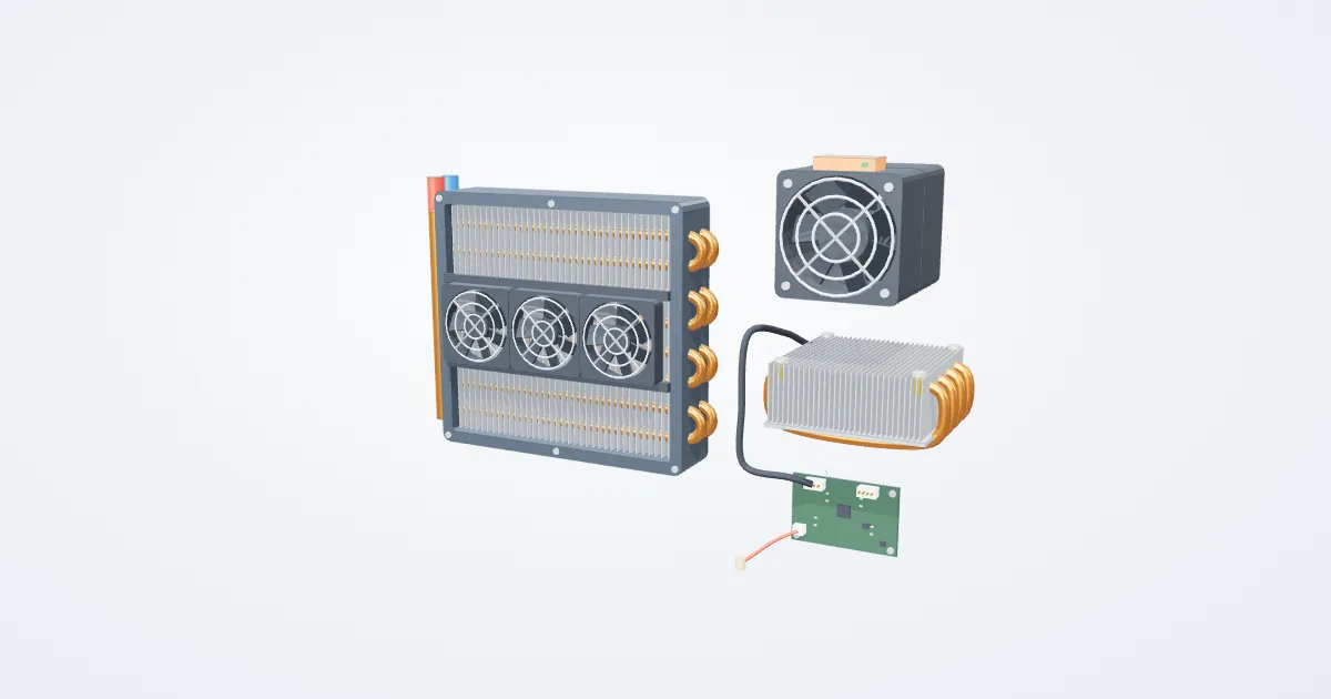 Illustrative fans and airflow example with its parts separated for study