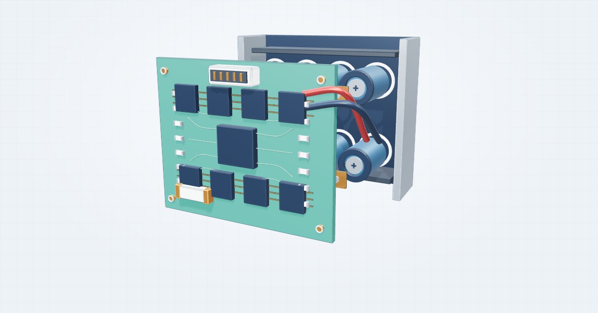 Illustrative battery pack & management with its component parts separated for study