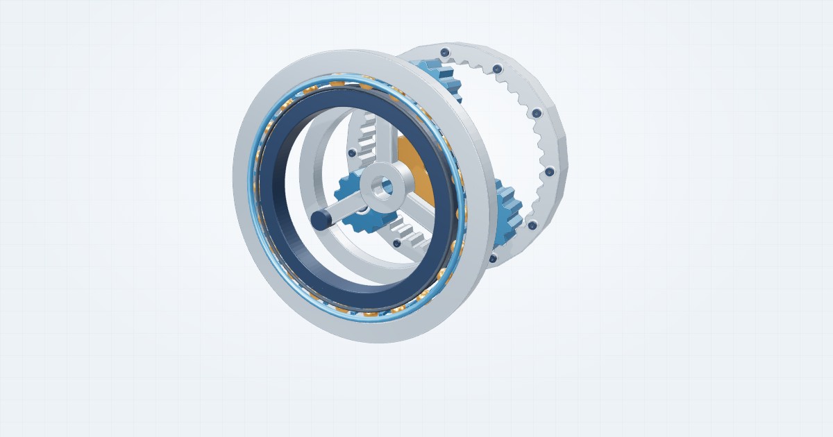 Illustrative planetary joint gearbox with its component parts separated for study