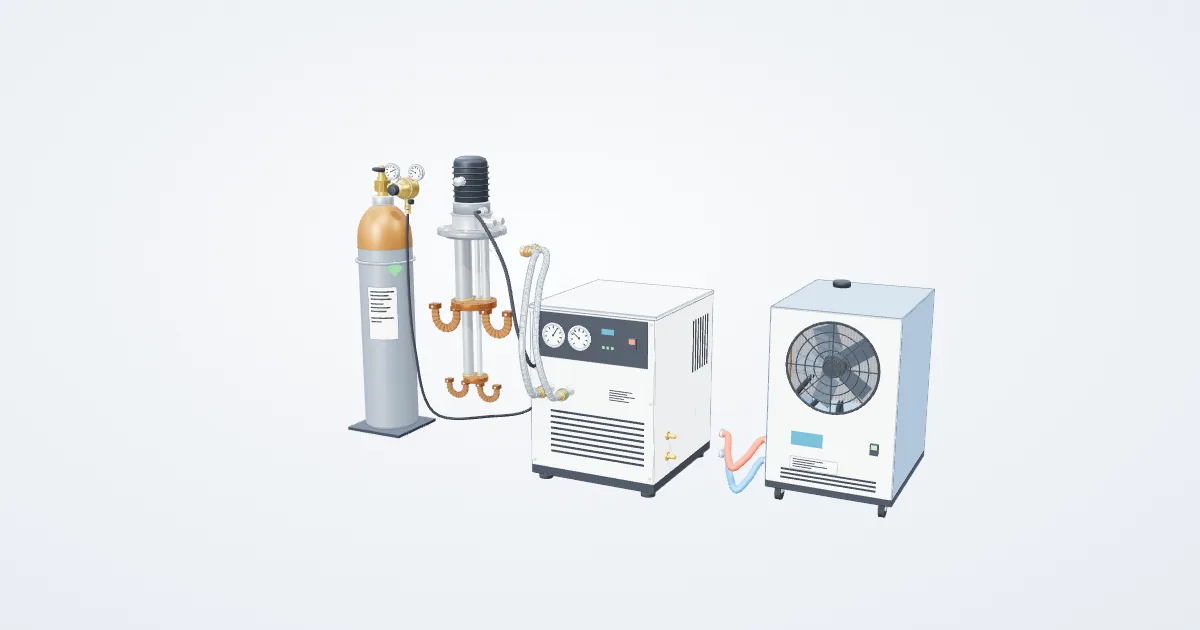 Illustrative pulse-tube cryocooler example with its parts separated for study