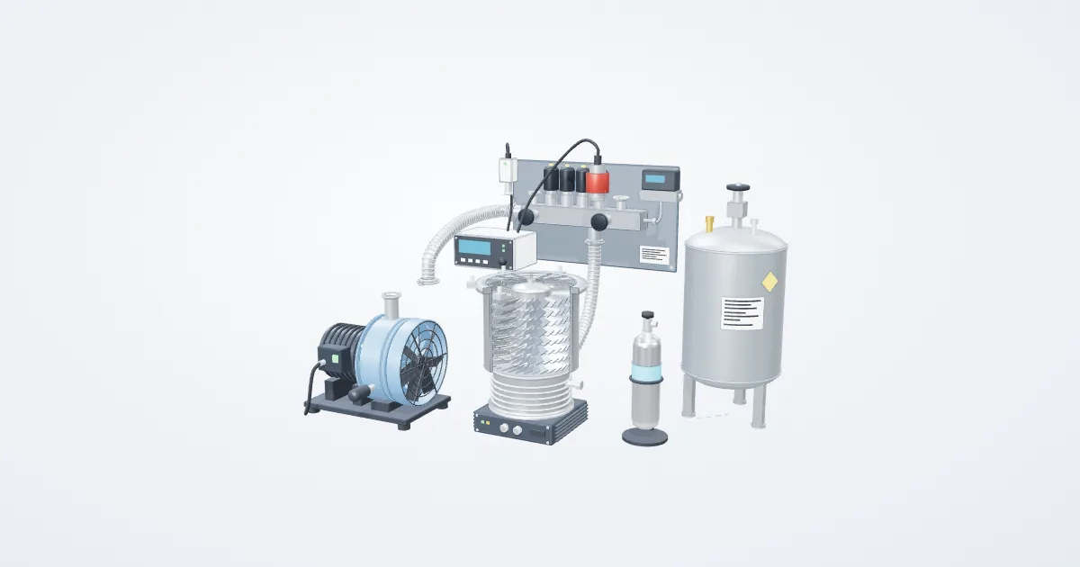 Illustrative gas handling system example with its parts separated for study