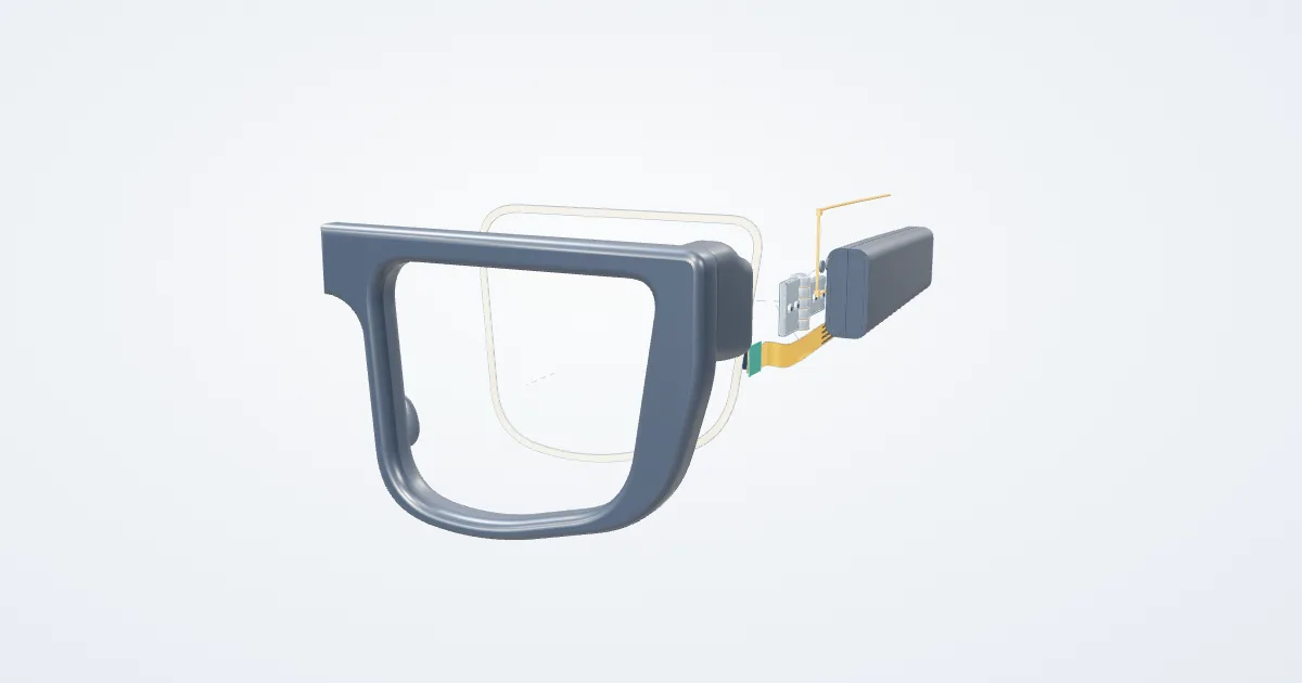 Illustrative front frame, hinge & flex example with its parts separated for study