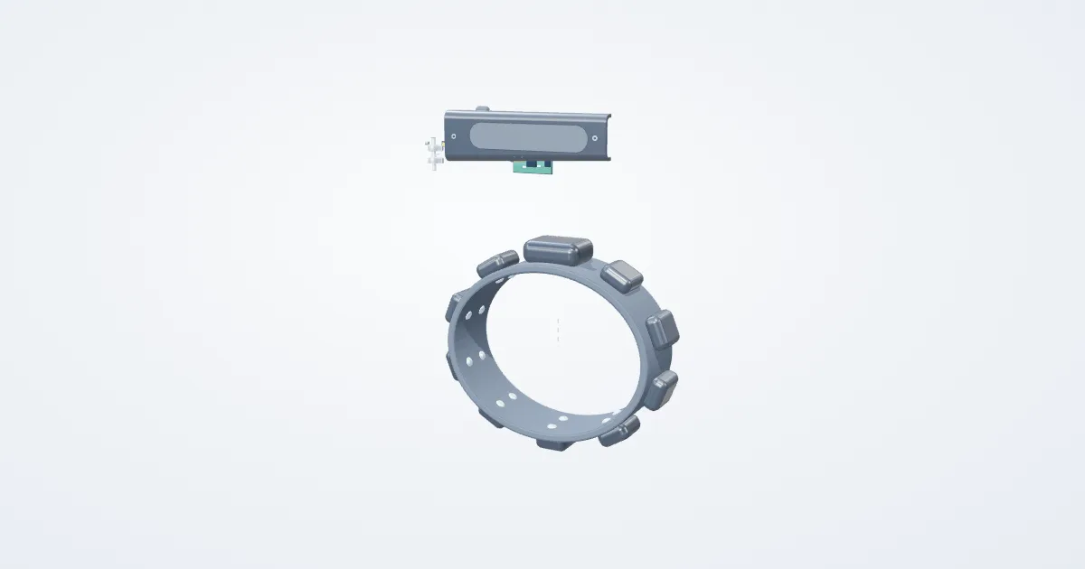 Illustrative temple input stack & wrist emg band with its parts separated for study